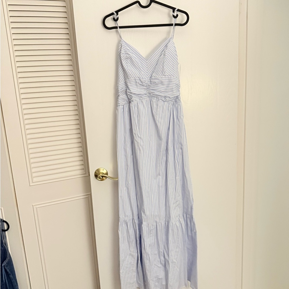 Express Light Blue and White Striped Maxi Dress